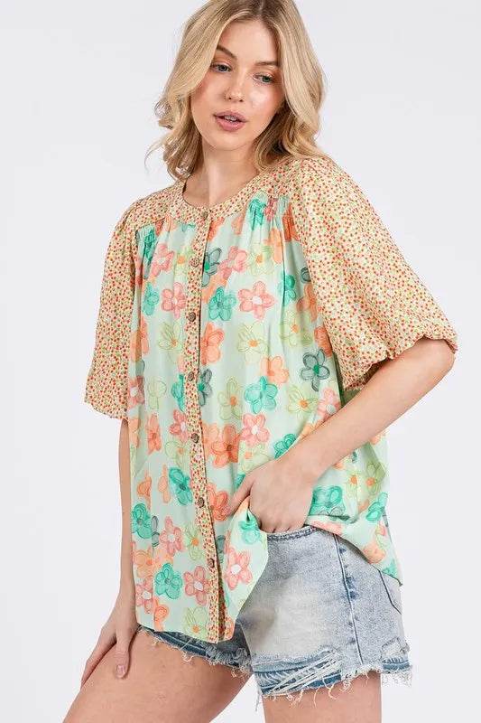 SAGE+FIG Button Down Bubble Sleeves Shirt Trendsi c6c260e3-92ff-4309-b3b3-9a2224c5aecb-Max