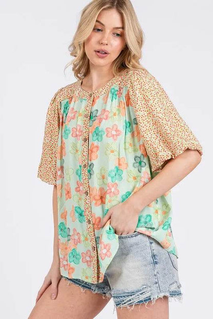 SAGE+FIG Button Down Bubble Sleeves Shirt Trendsi c6c260e3-92ff-4309-b3b3-9a2224c5aecb-Max