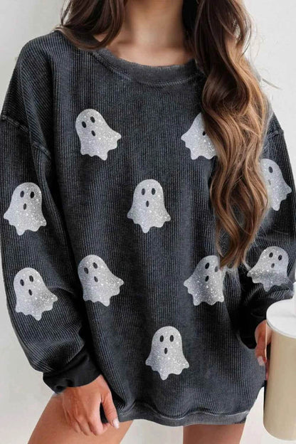 Glitter Ghost Round Neck Long Sleeve Sweatshirt Black Trendsi c6d0cfe2-8b44-4009-b6f5-9b3250f7f839-Max