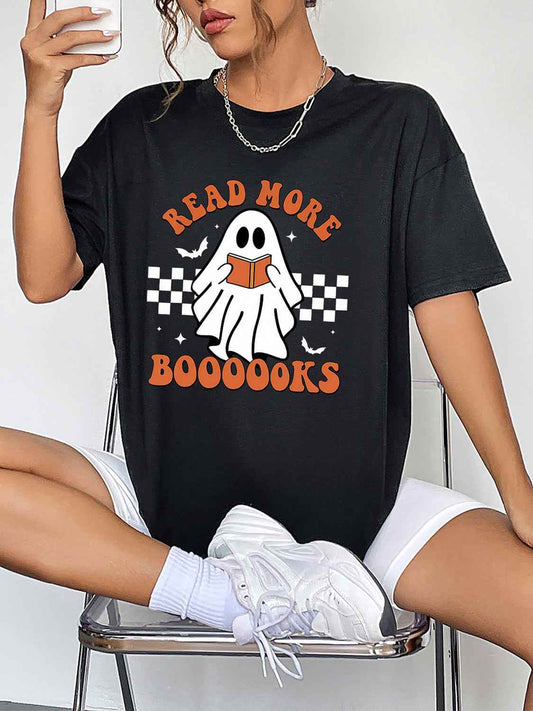 Round Neck Short Sleeve Ghost Graphic T-Shirt Black Trendsi c6dcc8edb42146498327d76a52079054-Max