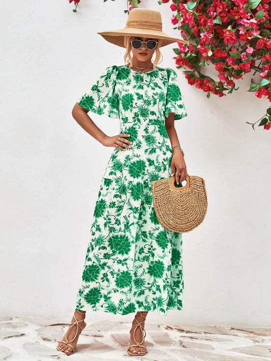 Floral Round Neck Tied Open Back Dress Green Trendsi c6e4969b10a4445094a0ceec305c33a4-Max