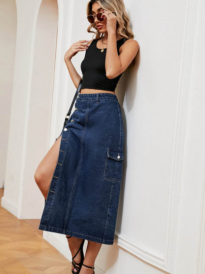 Button Down Midi Denim Skirt Trendsi c6f95296dad249a7a50f0f00b3479bcc-Max