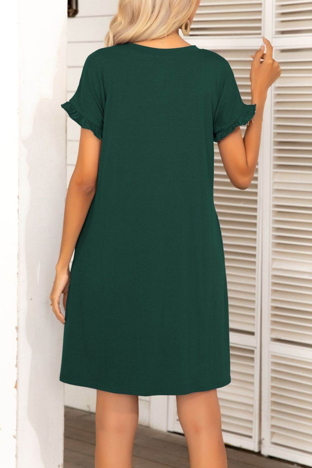 Flounce Sleeve Round Neck Dress with Pockets Trendsi c70b3fc3ac5341798de4b059d67584d6-Max