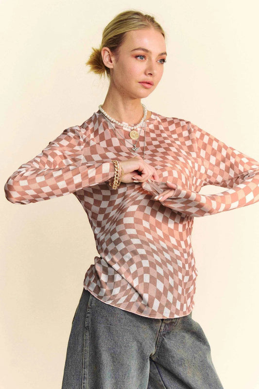 Davi & Dani Checker Board Mesh Long Sleeve Layering Top Trendsi c70decfbe1e14f58b4f3883130d361c5-Max-Origin