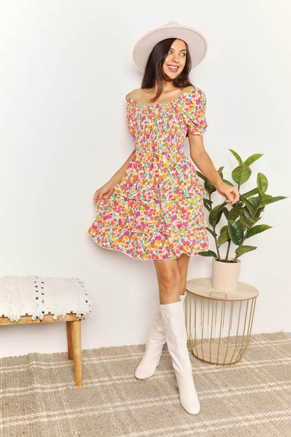 Devine Smocked Sweetheart Neck Flounce Sleeve Mini Dress Trendsi c71353d80e5c415eba512e6777d3c2bf-Max