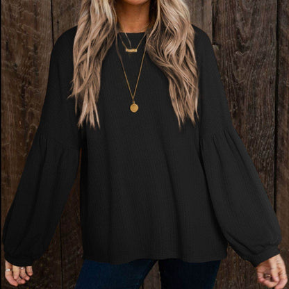 Round Neck Long Sleeve Ruched Blouse Black Trendsi c716f973eb3640959fdc42c985b1f7b3-Max