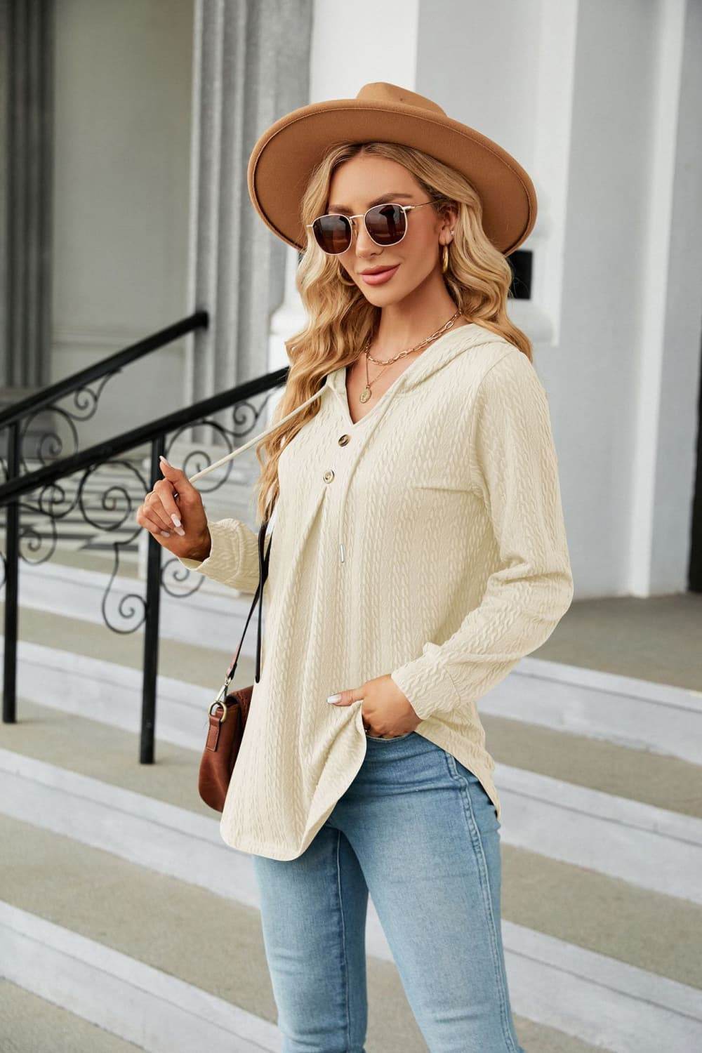 Long Sleeve Hooded Blouse Trendsi c73de2f3f0ab42848b04483819b85a05-Max