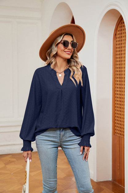 Notched Neck Flounce Sleeve Blouse Trendsi c7450921b39a4049870fc9fcbfb8b419-Max