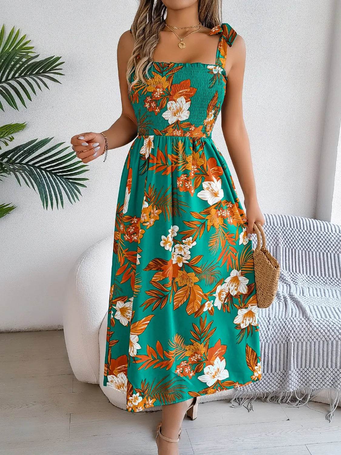 Smocked Floral Tie Shoulder Midi Dress Trendsi c75d8ad8-0757-4ddc-bfe3-ffded6d72930-Max-Origin