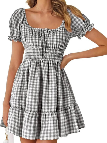 Gingham Smocked Puff Sleeve Summer Dress Black Trendsi c79f875a98204e27867cb85967d2e117-Max-Origin