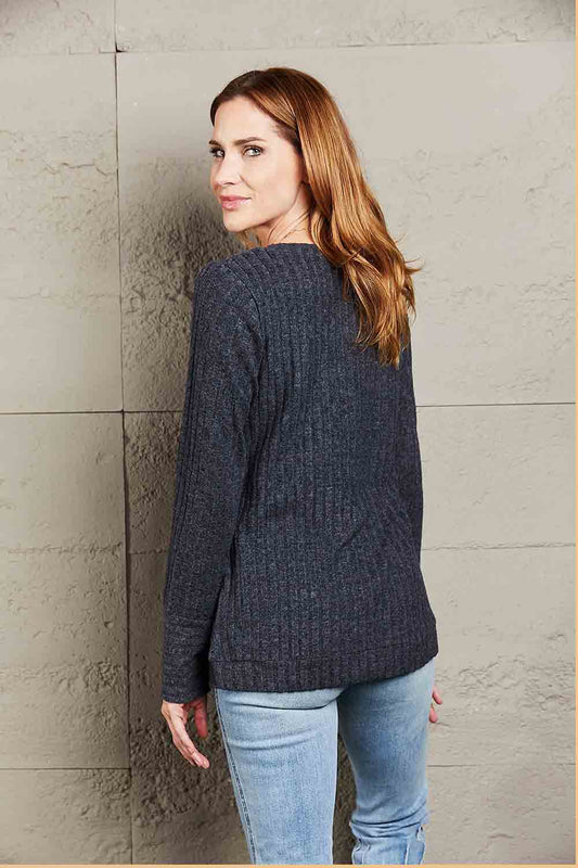 Mandy V-Neck Long Sleeve Ribbed Top Trendsi c7b6690180304970b7fab38ee6cdc90c-Max