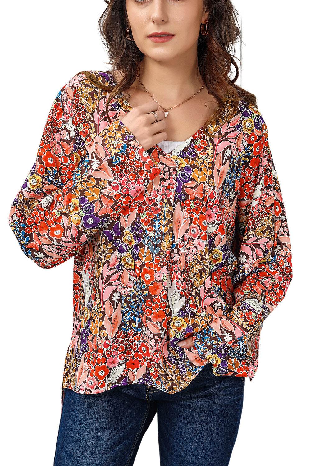 Floral V-Neck Long Sleeve Blouse Trendsi c7c08fa44c4343af8f222f786e4381b5-Max