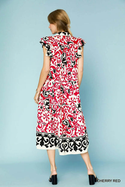 Umgee Printed Ruffled Cap Sleeve Midi Dress Trendsi c7e2b8ab-91a9-48a8-975c-f8015b28a562-Max-Origin