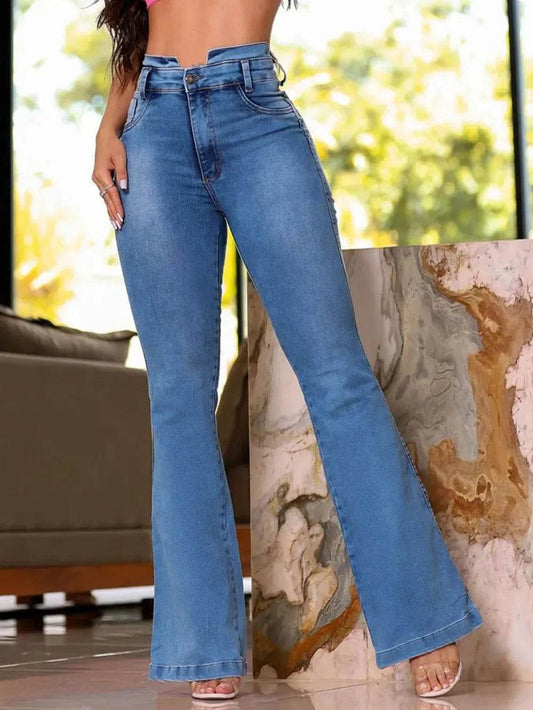 Washed Slim High Rise Flared Jeans Medium Trendsi c80f7005-009c-4c47-86e3-e02712e2254e-Max