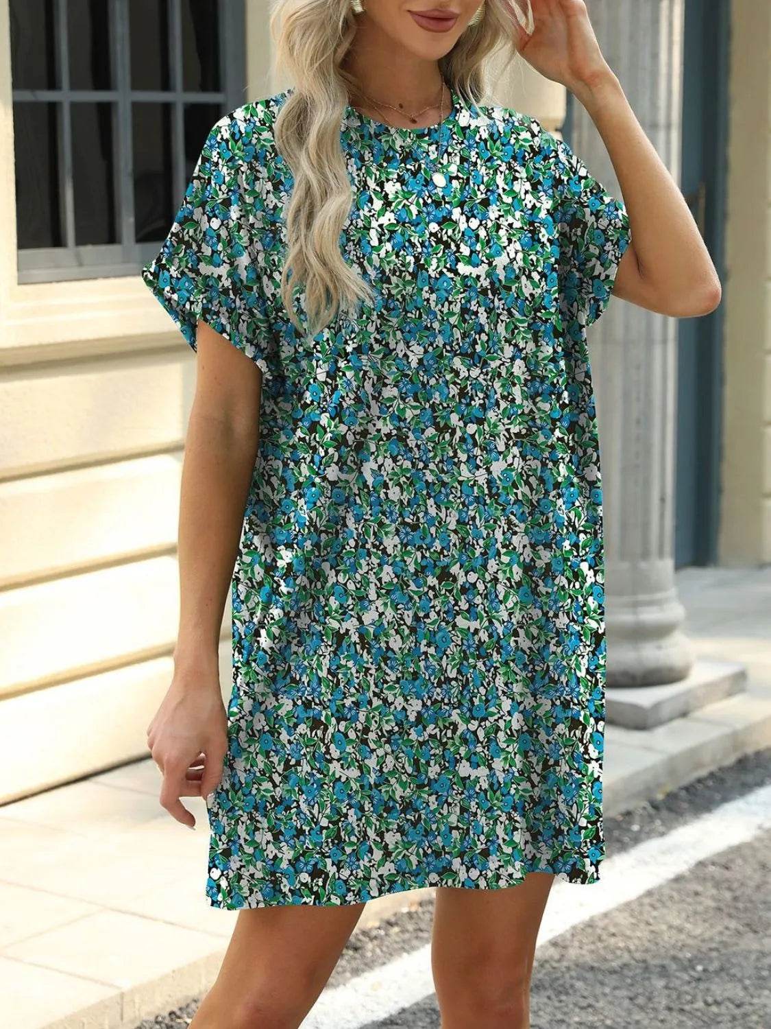 Printed Round Neck Short Sleeve Mini Dress Trendsi c82447b2-c788-45ee-82e0-f1f36396c76b-Max-Origin