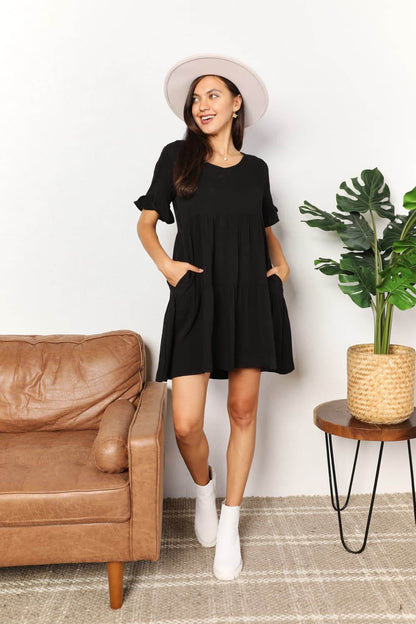Mandy V-Neck Flounce Sleeve Tiered Dress Trendsi c8449c7633254e898145182854e137a9-Max