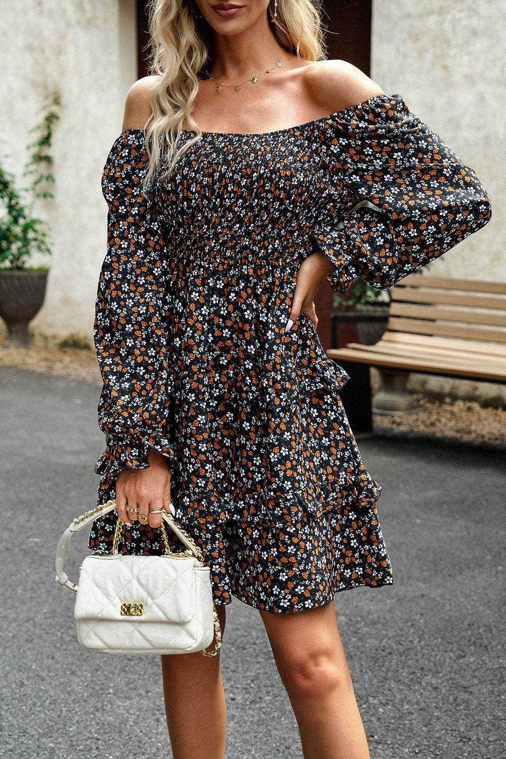 Devine Smocked Flounce Sleeve Ruffled Dress Black Trendsi c87c1814a95043c688a301f664b3619f-Max