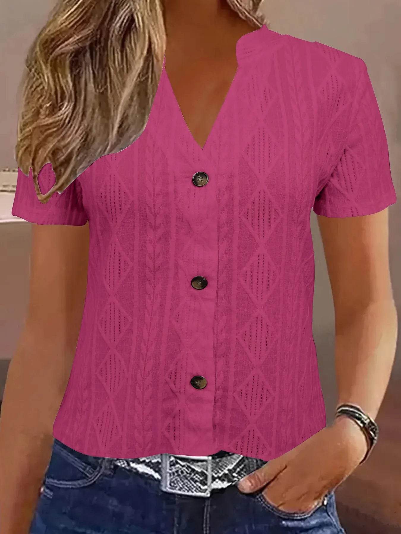 Textured Notched Short Sleeve Blouse Rose Red Trendsi c8852955e48f459197656afef5f79d1a-Max-Origin