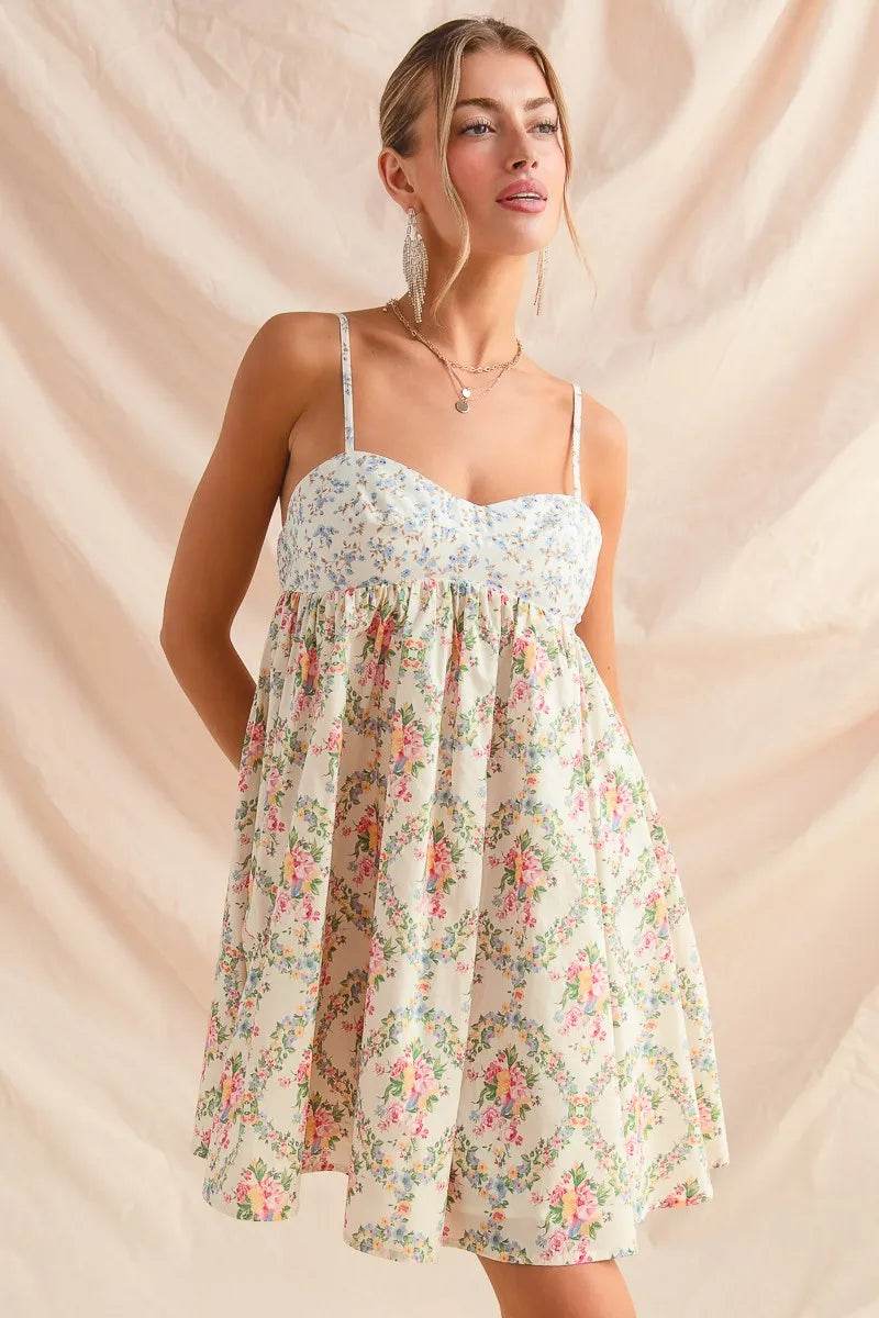 SO ME Mixed Floral Print Sleeveless Mini Dress CREAM COMBO Trendsi c9053cf3825f4ae1a8848e5538be9d6e-Max-Origin