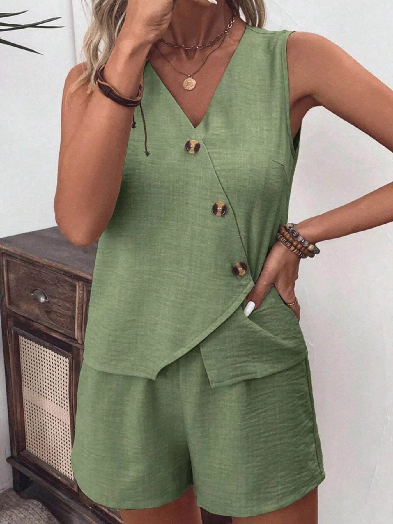 Button Up Vest and Shorts Set Matcha Green Trendsi c90b289a6e2e493a8f683de21a3fe836-Max-Origin