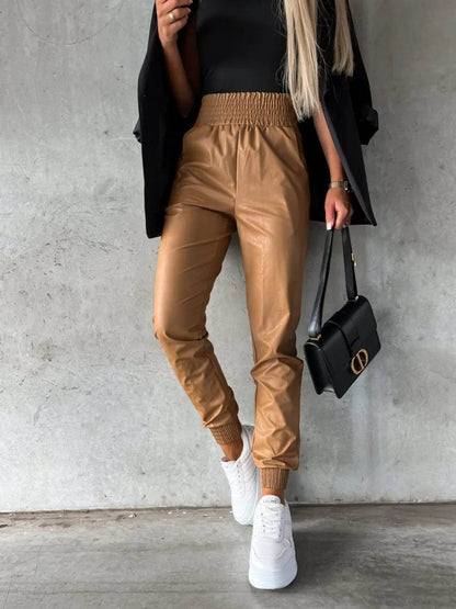 Smocked High Waist Pants with Pockets Khaki Trendsi c9127183-a708-46bd-a58b-d2b9baa702ec-Max