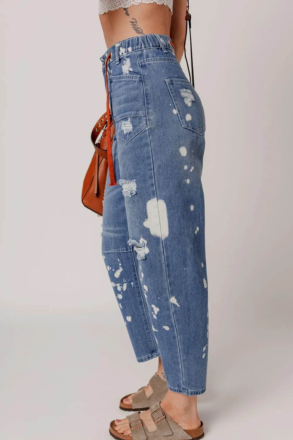 Distressed Splattering Paint Rope Waist Cropped Straight Jeans Trendsi c941db38-8830-46c7-94c4-c997917091c8-Max