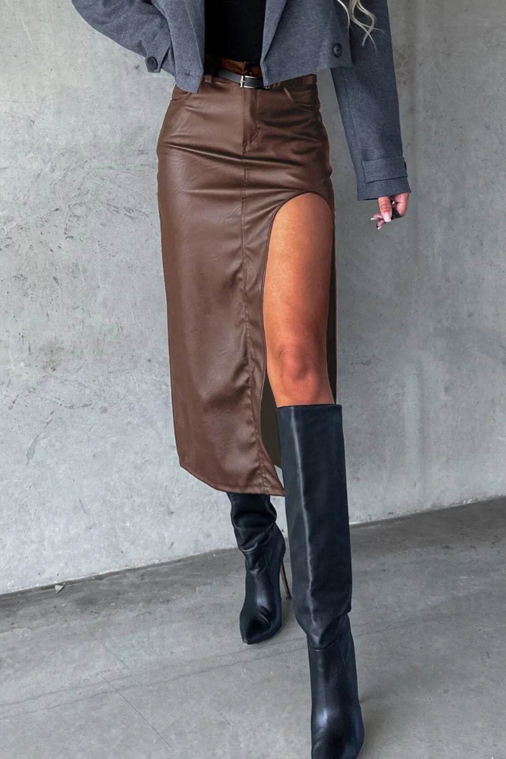 Slit Midi Skirt with Pockets Trendsi c95da3c9-c338-4ef7-bbeb-e3f44fb1238d-Max