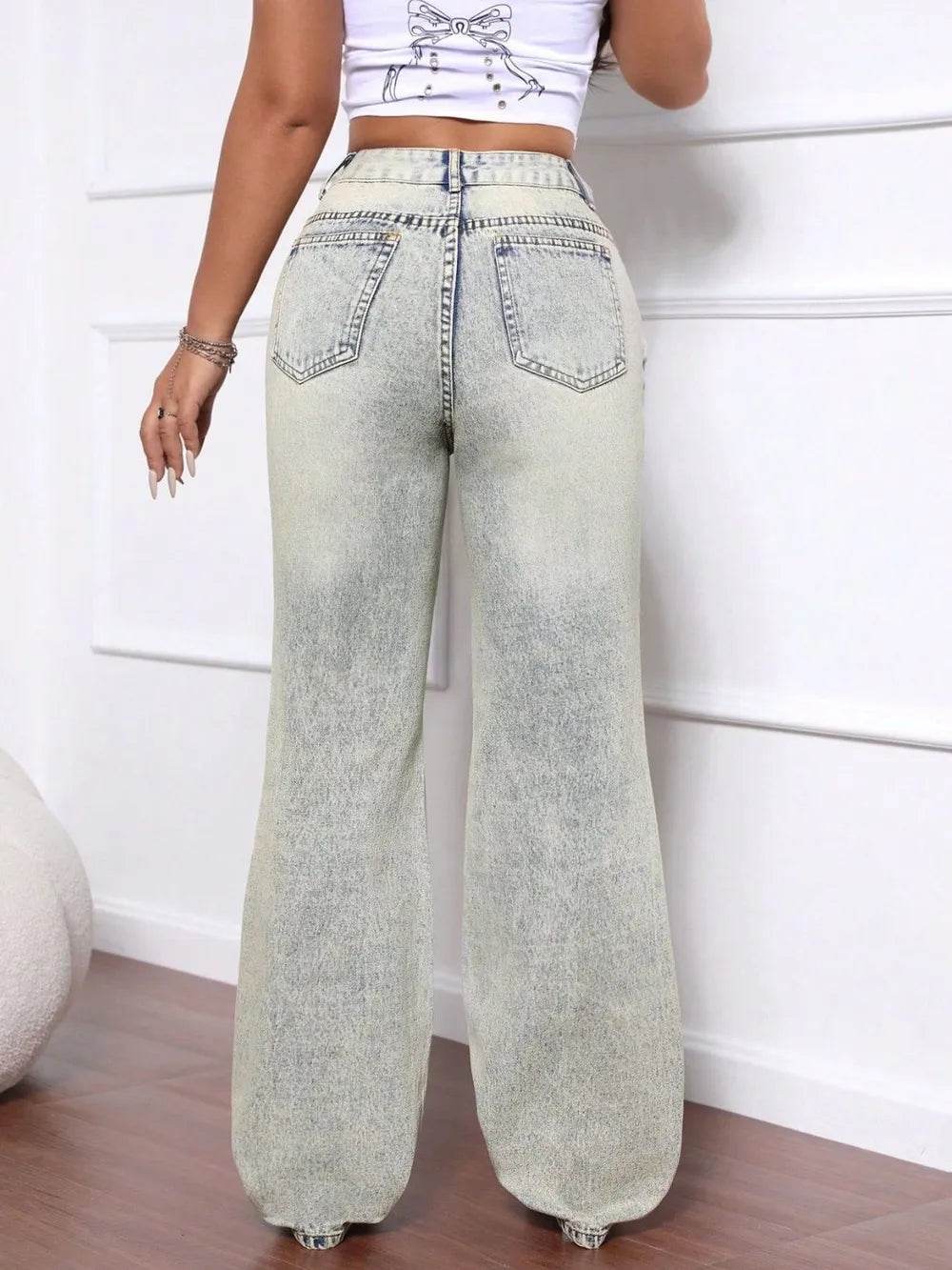 Distressed High Waist Jeans Trendsi c9675250-2c5f-46d7-b4f3-6b77887a4752-Max