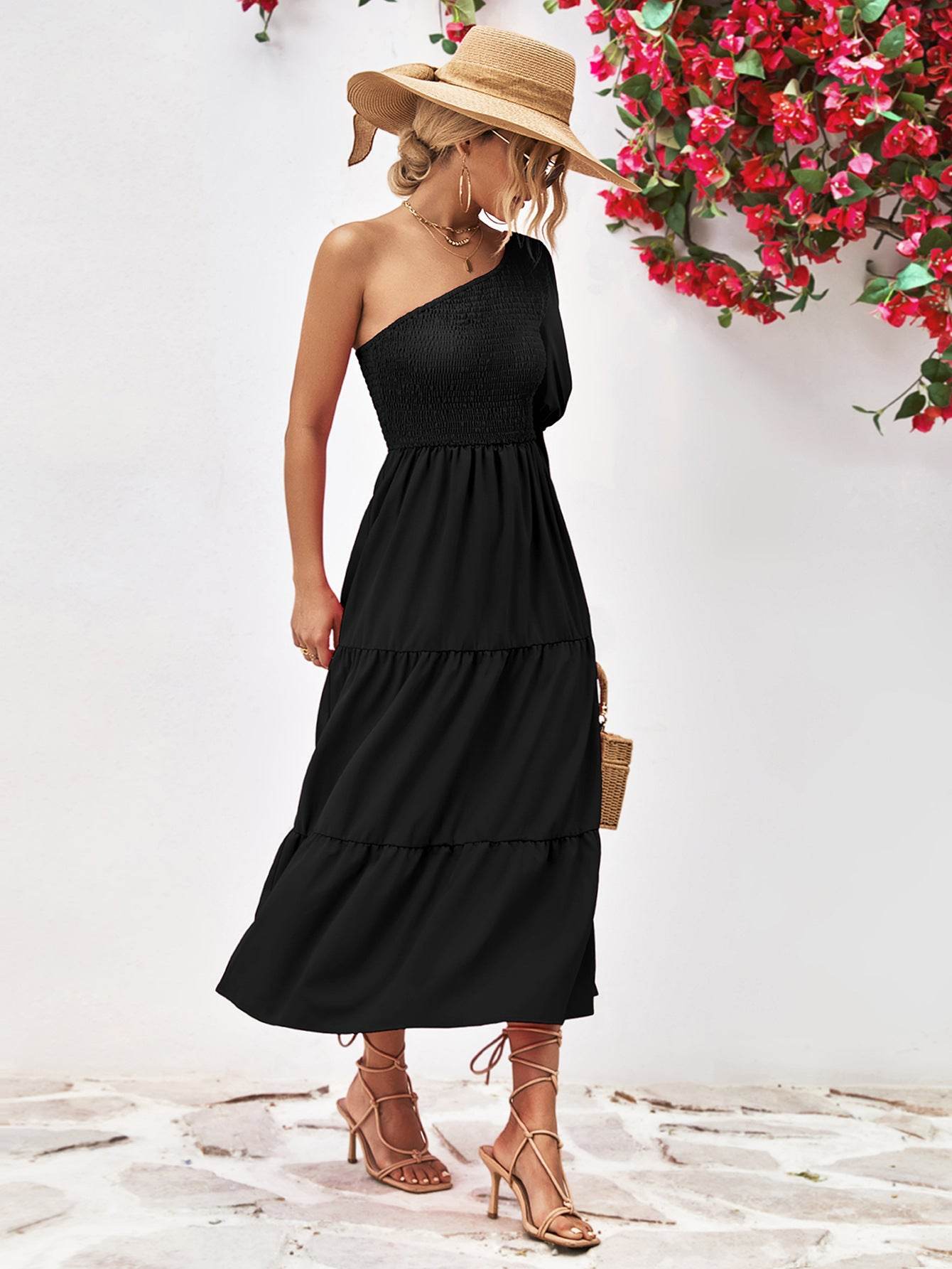 Smocked One-Shoulder Midi Dress Trendsi c99e746a5d2145d694662c0a5cf6849e-Max