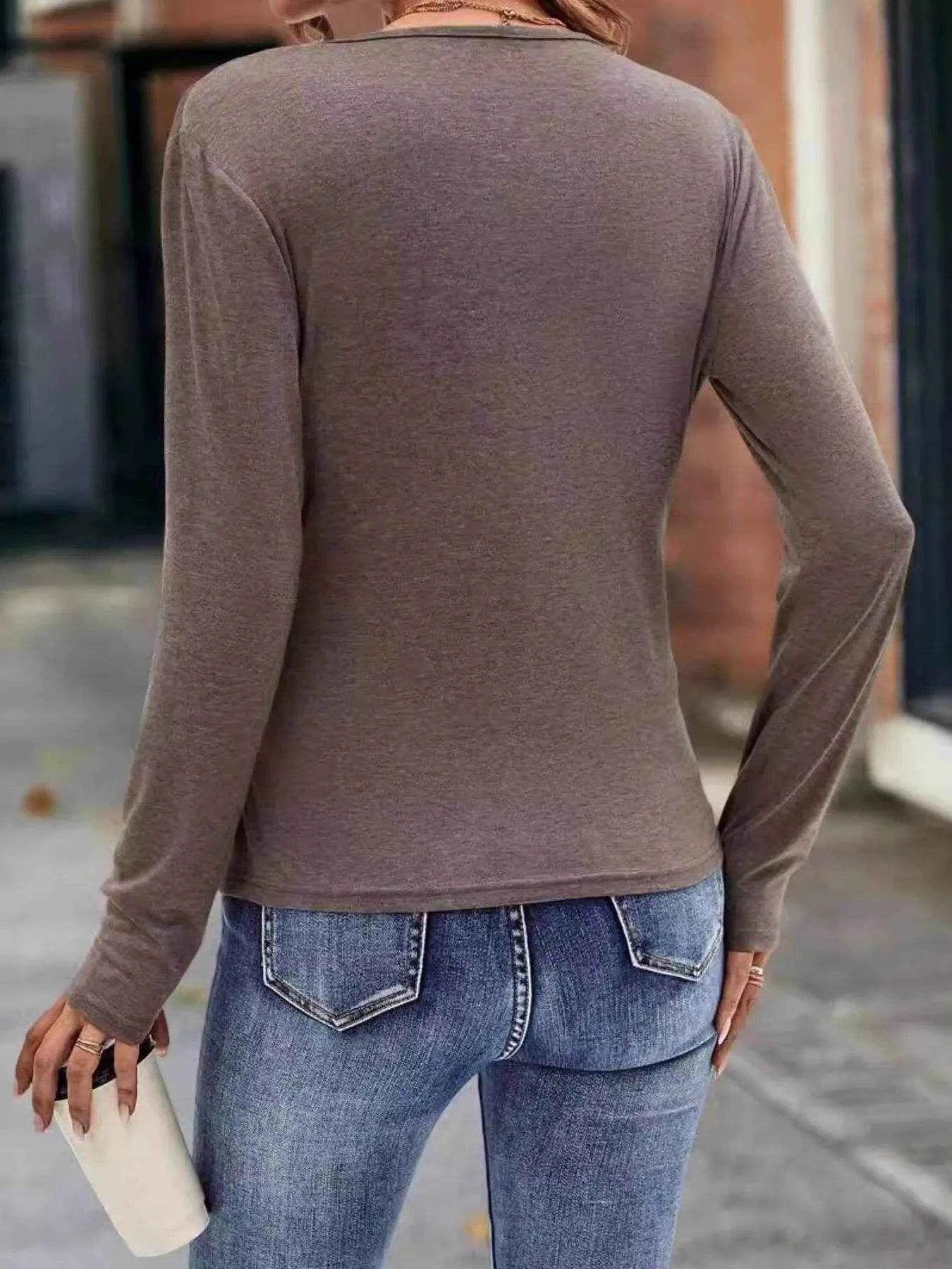 Ruched Surplice Long Sleeve T-Shirt Trendsi c9ea64ac98e24860b182effb48f76169-Max-Origin