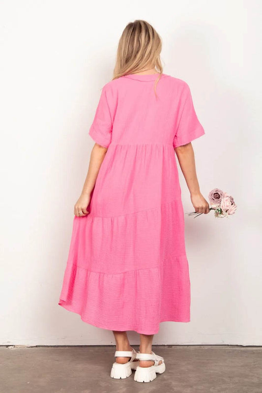 VERY J Soft Crinkle Gauze Short Sleeve Midi Dress Trendsi c9f3de88-5a30-4a54-bf27-3ae3a9b16176-Max
