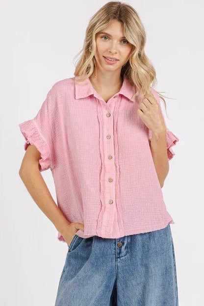 Mittoshop Mineral Washed Button Down Flounce Sleeve Shirt Trendsi ca085e05-e768-4bd9-a1b4-48abe5638d76-Max