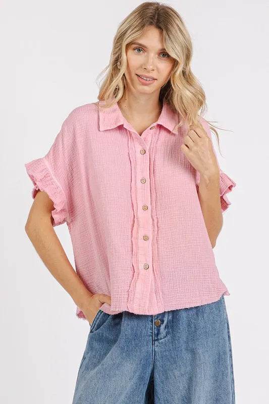 Mittoshop Mineral Washed Button Down Flounce Sleeve Shirt Trendsi ca085e05-e768-4bd9-a1b4-48abe5638d76-Max