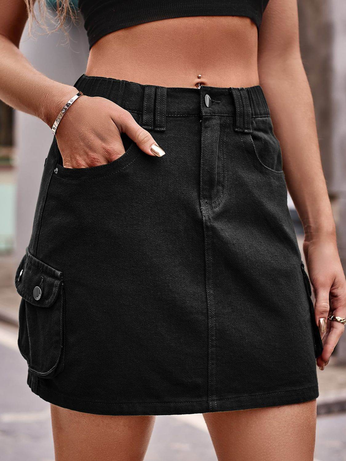 Denim Mini Skirt with Pockets Black Trendsi ca1df254a5cb4fafaa92fb179a1ec387-Max