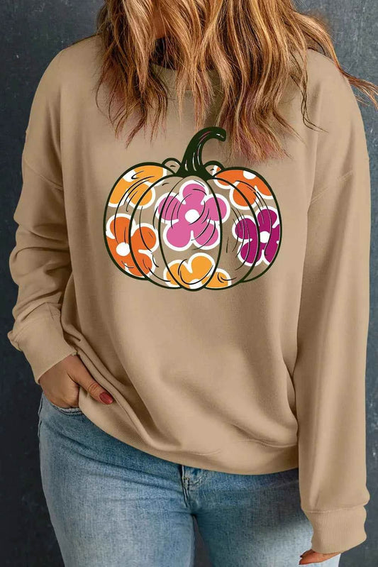 Plus Size Pumpkin Graphic Dropped Shoulder Sweatshirt Khaki Trendsi ca2a7814-426f-4893-8477-22714eb815cb-Max