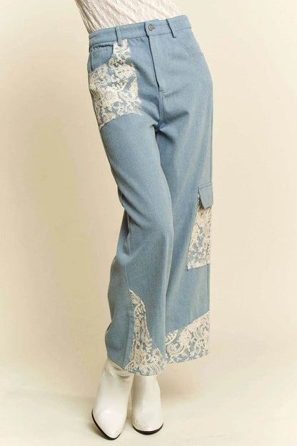 Davi & Dani Lace Applique Wide Leg Jeans Trendsi ca2ba1aa-c16f-4697-8561-419e86e575f7-Max