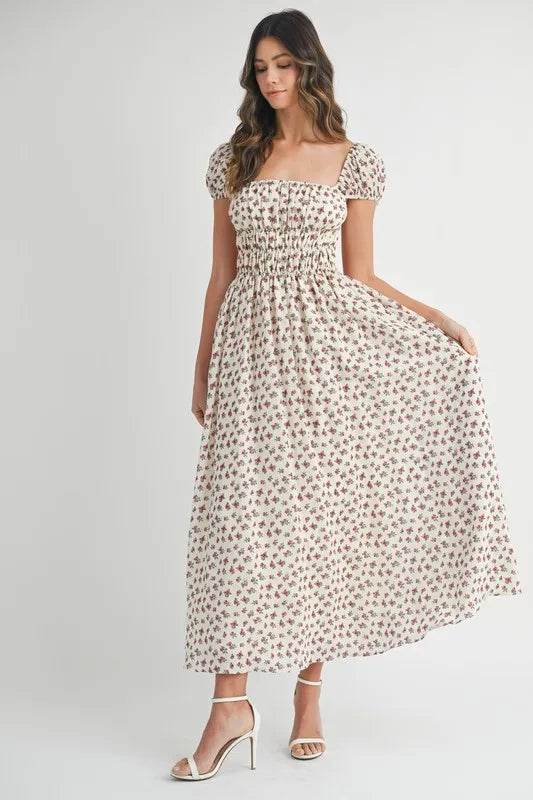 MABLE Floral Print Puff Sleeve Gathered Midi Dress Trendsi ca38bfb6-7de1-4a5c-90a6-5d64bd530f57-Max-Origin
