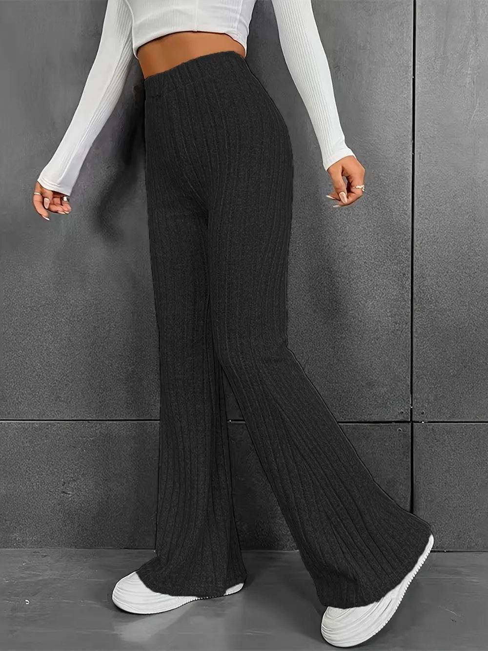 Ribbed High Waist Bootcut Pants Trendsi ca398cef-d8cd-4d00-ba80-9116e49e03cf-Max