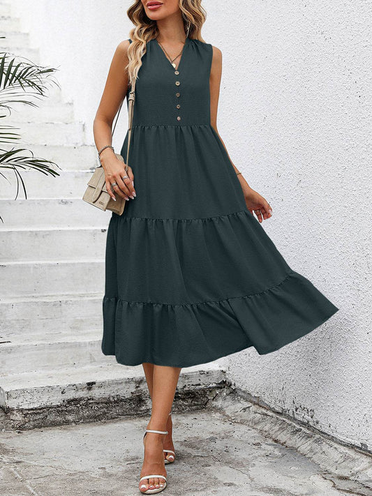 V-Neck Sleeveless Tiered Dress Dark Green Trendsi ca3bc00c0c2f446a8d5f1751ddf0fa55-Max