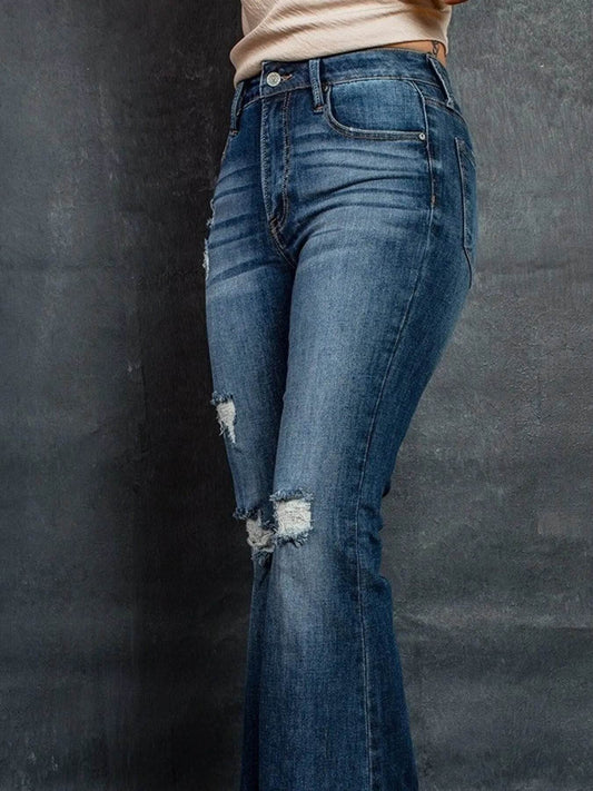 Distressed High-Waisted Flare Jeans Trendsi ca784c1801244773a2174902ab083a9f-Max-Origin