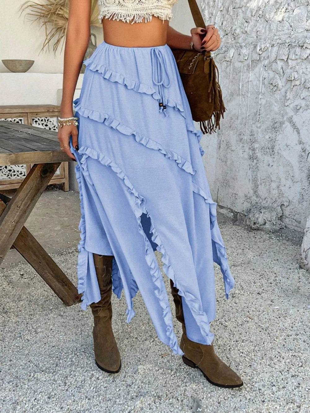 Devine Slit Drawstring Ruffled Skirt Trendsi caa00fa5-bf66-4332-be13-7544286f6122-Max