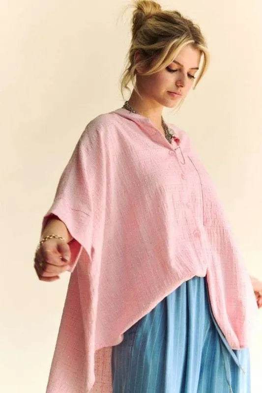 Davi & Dani Rhinestone Pleat Back Short Sleeve Loose Fit Shirt Trendsi cabd35f0d79a43f7b110525e926f453f-Max-Origin