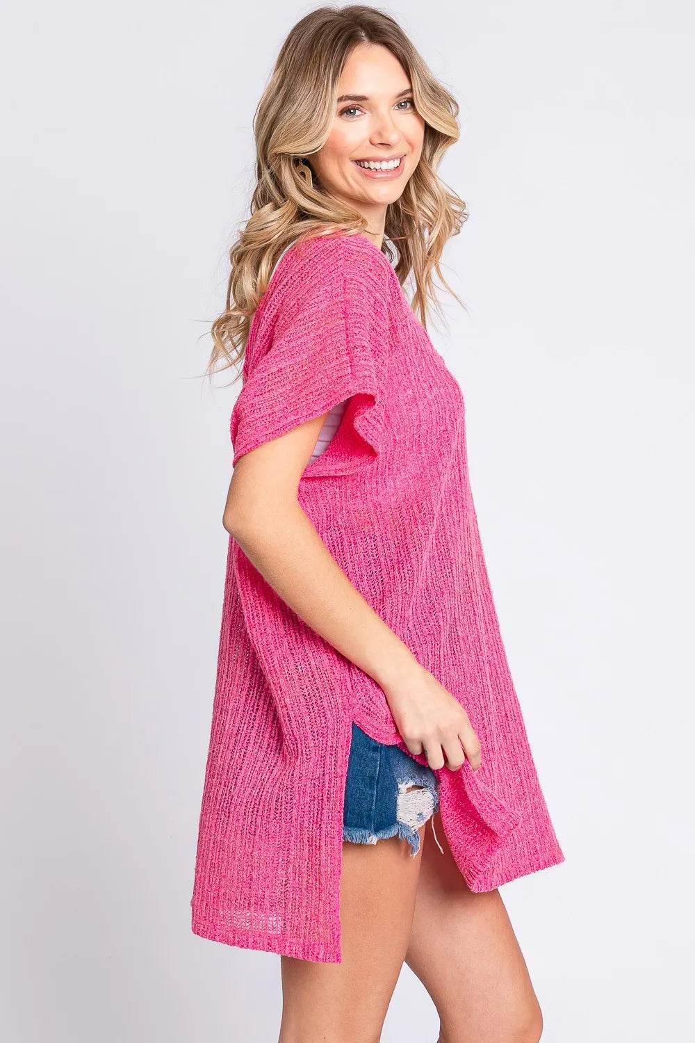 GeeGee Short Sleeve Side Slit Knit Cover Up Dress Trendsi cacffd42-0c5c-4fe3-8fec-499f388ba1e5-Max