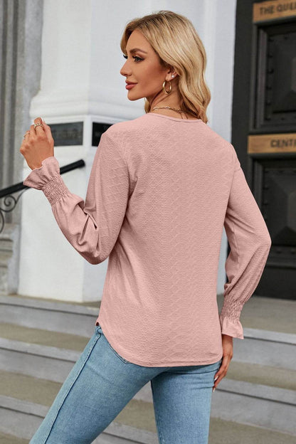 V-Neck Flounce Sleeve Blouse Trendsi cad5f25c8bff439e984b86391b926620-Max