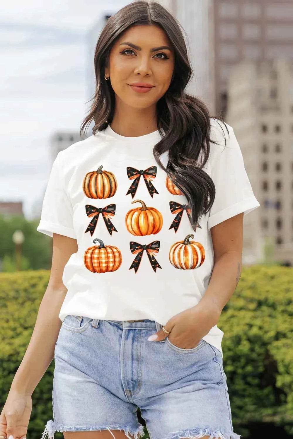 Pumpkin Round Neck Short Sleeve T-Shirt Trendsi caf72556-ed96-45f2-a6d3-5765eebcb89f-Max