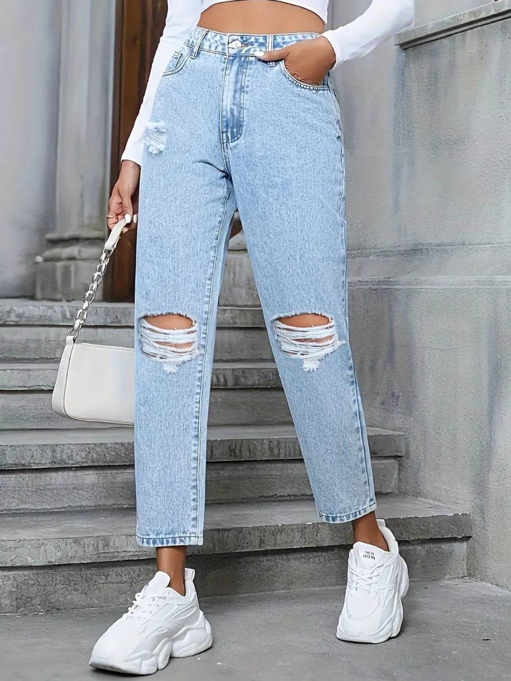 Distressed High Rise Jeans with Pockets Trendsi cb1c5f10-824b-4629-8aa7-48a4d9962d45-Max