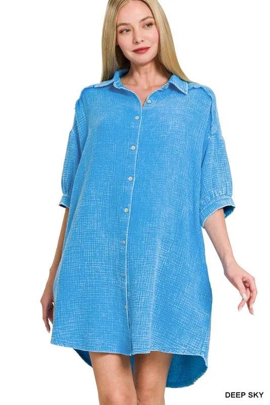 Zenana Washed Double Gauze Button Down Shirt Dress Trendsi cb226c8bcd3345349d69b021a18908bf-Max-Origin