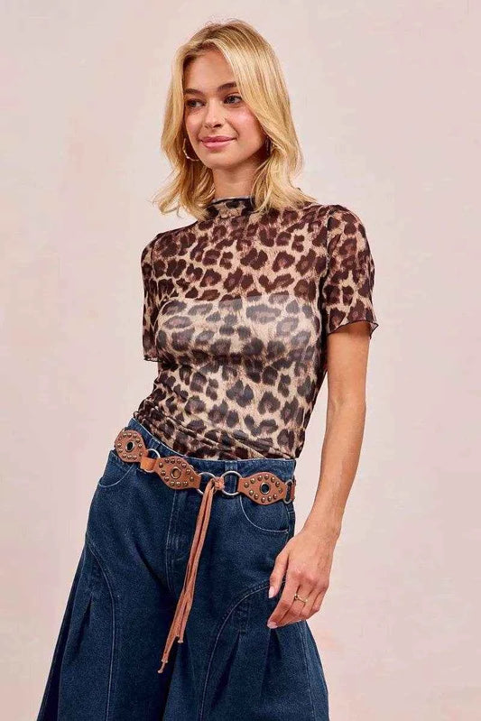 BiBi High Neck Leopard Mesh Short Sleeves Top Trendsi cb2c778a92c74609a6fc35820d8410b4-Max-Origin