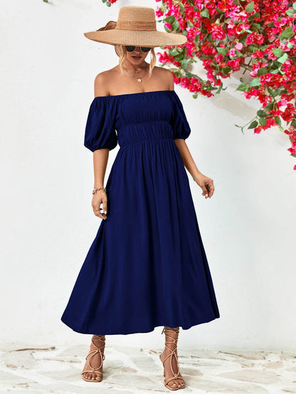 Off-Shoulder Balloon Sleeve Midi Dress Trendsi cb6485450bc049ac9649b25ff334c46c-Max