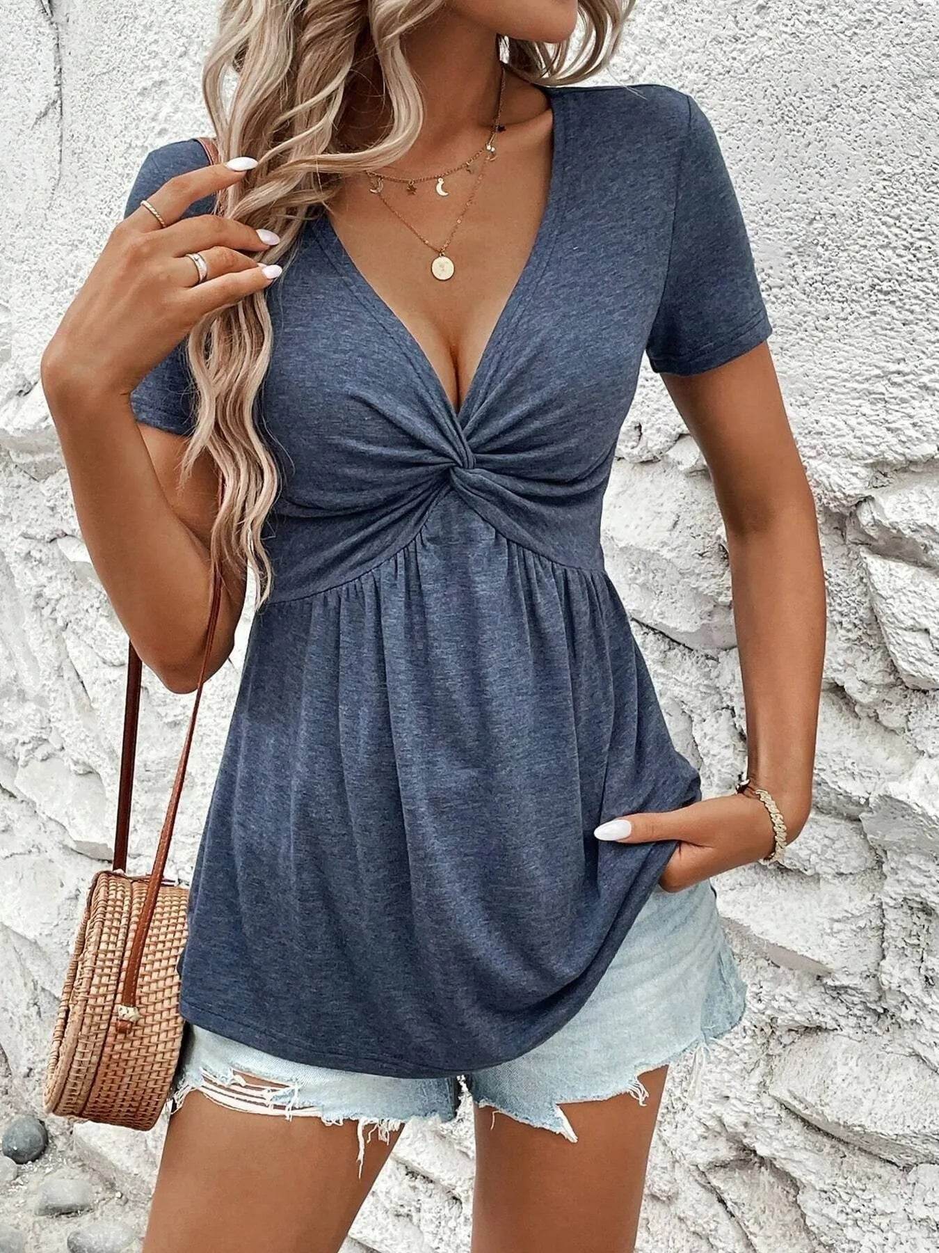 Twisted Front V-Neck T-Shirt Navy Trendsi cb66cdeb25144d7fa637068f59aa54a4-Max-Origin